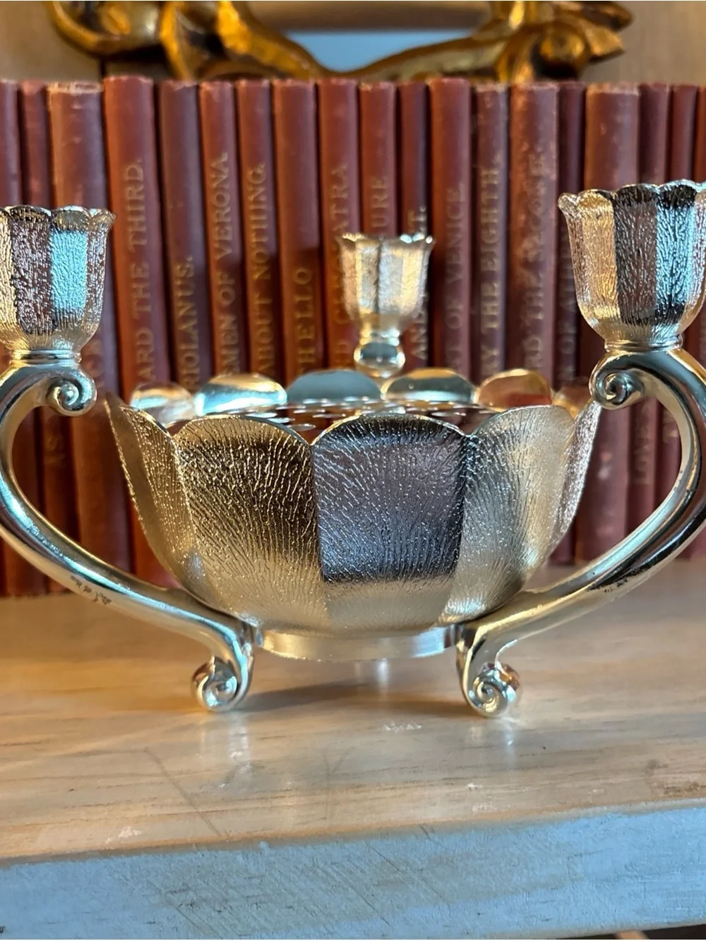 WM A ROGERS Floral Centerpiece with Three Candle Holders